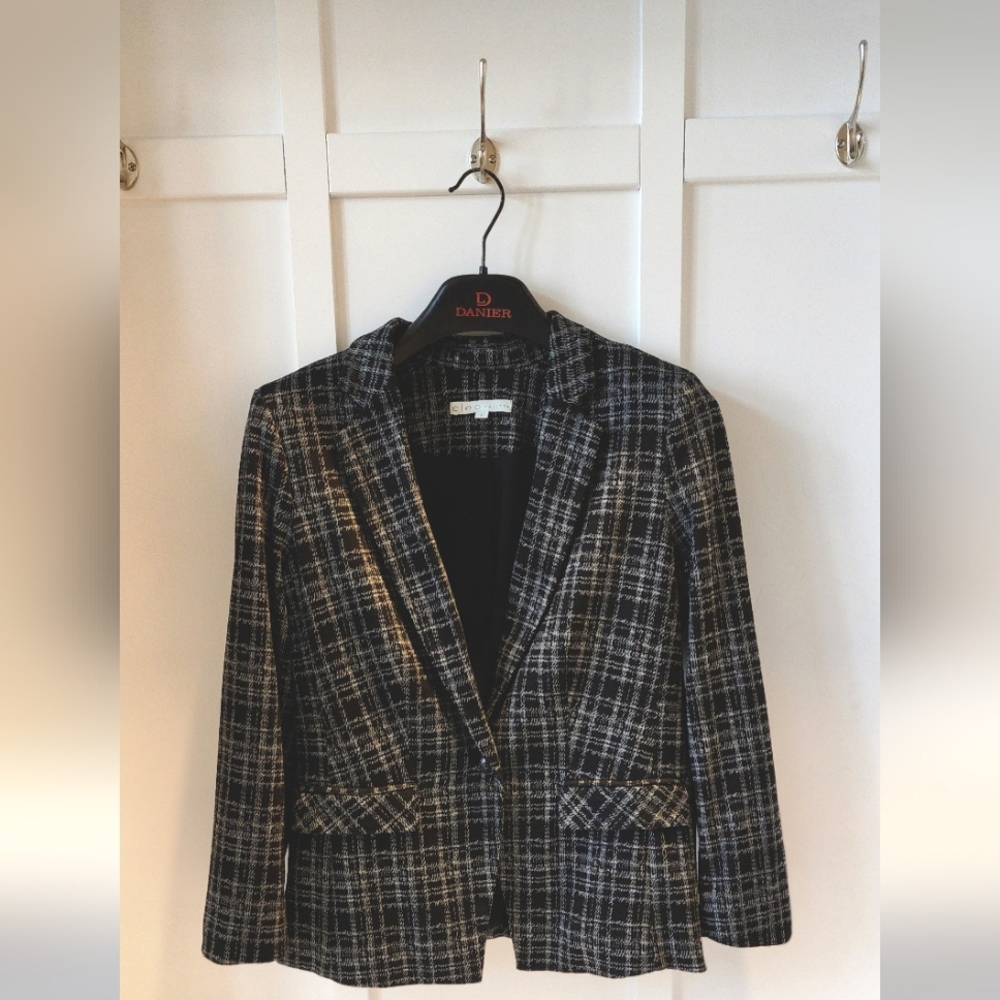 Like New - Black and Grey Plaid Blazer - Petites Medium